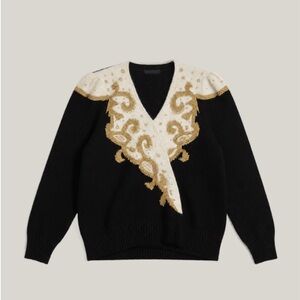 Vintage Dana Scott Gold Bead & Soutache Embroidered Knit Sweater - Size L